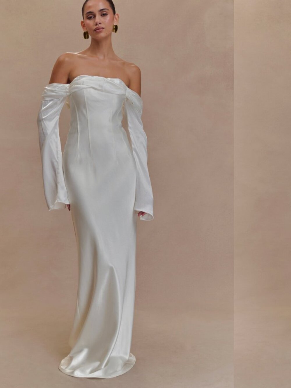 Meshki Giselle Off Shoulder Cowl Neck Maxi Dress White XS